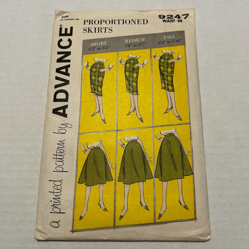 Advance Vintage 1960's Pattern‎  #9247 Proportioned Skirts Waist 28